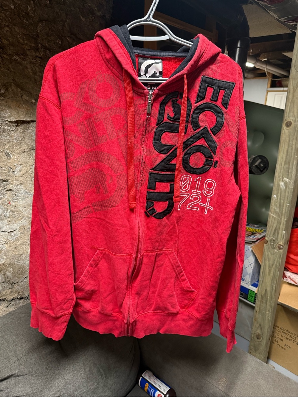 Y2K Ecko Unltd Red Zip Hoodie XL 019 72+ Faded Rhino Logo Vintage